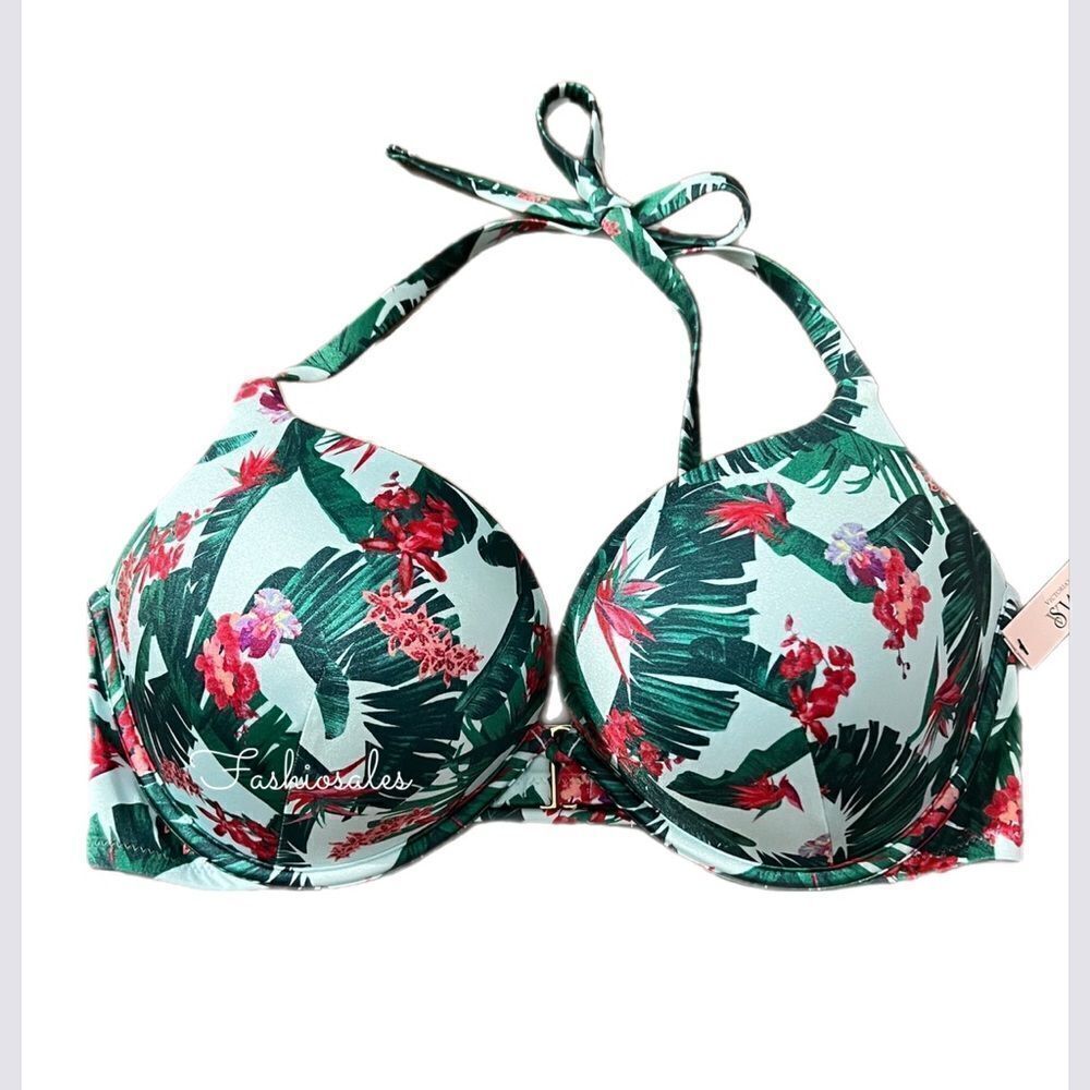 Victorias Secret Bombshell Add-2-Cups Push Up Bikini Top Bra Blue palm